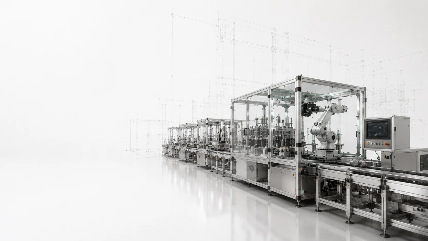 Linea automatizzata con robot industriale e sistemi di protezione integrati nel progetto